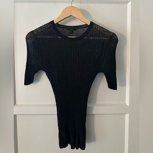 COS Elegant Black Ribbed Short Sleeve Top